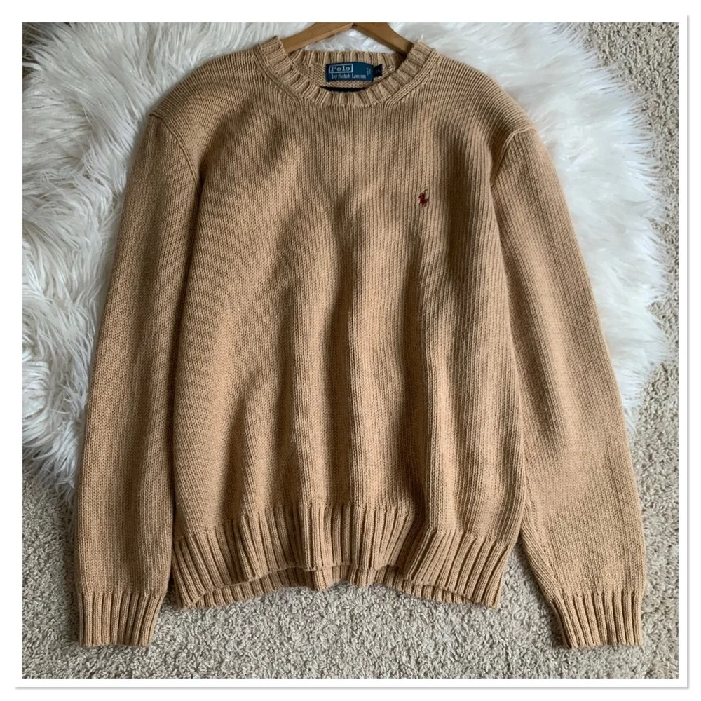Polo Ralph Lauren Vintage Knit Sweater Tan Size XL